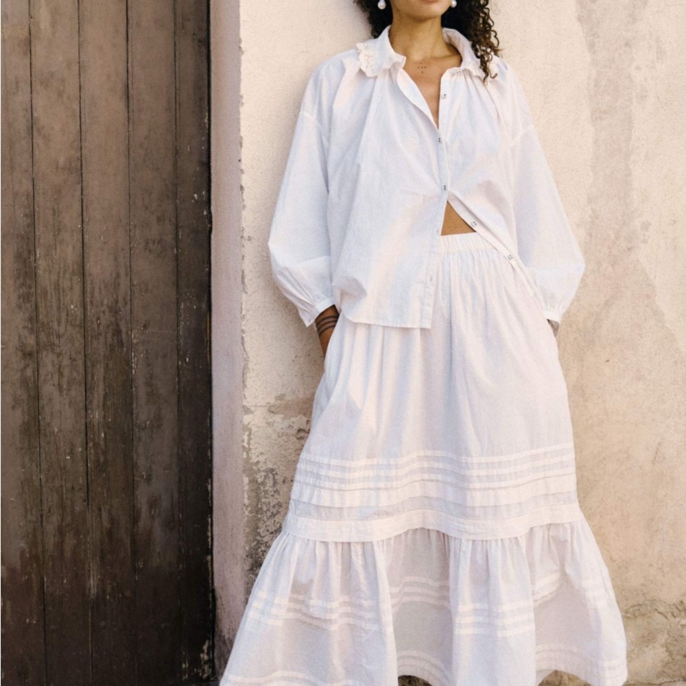 Christy Dawn White Tiered Maxi Skirt Resort Wear